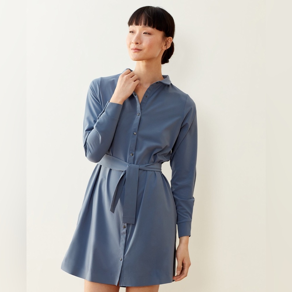 Aday | Back to Front Versatile Button Down Shirt Dress Mineral Blue Sz Medium